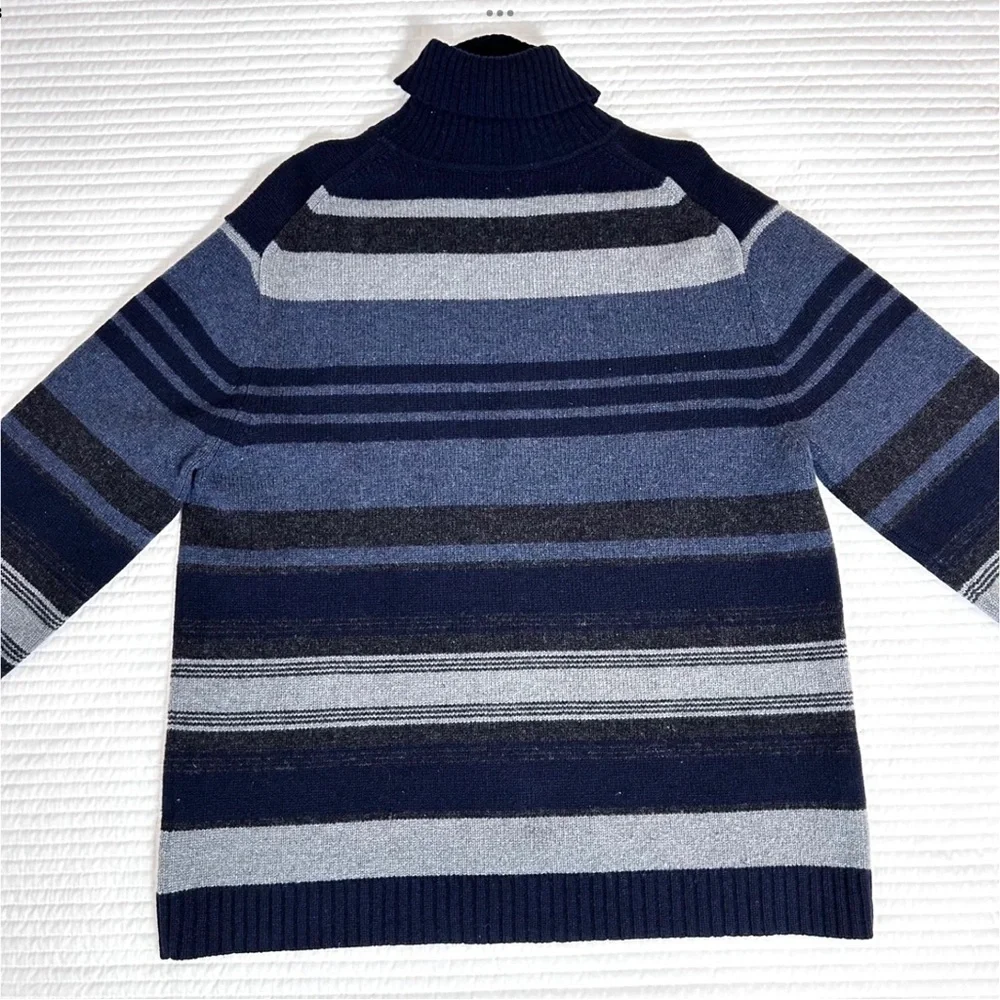 Vtg Banana Republic 100% Lambs Wool Turtleneck Sweater Mens XL Navy Striped